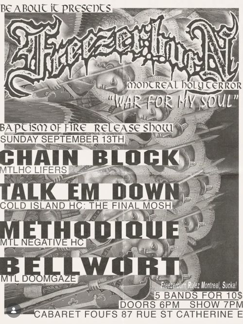 FREEZERBURN (record release) + CHAIN BLOCK + TALK EM DOWN + METHODIQUE + BELLWORT @ Cabaret Foufs