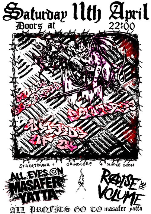 All Eyes On Masafer Yatta Fundraiser: Combi Magnetron (grindcore/mincecore, NL), Senestra (sludge doom/post metal, FR), Wizards Of Oi (street punk, BE)