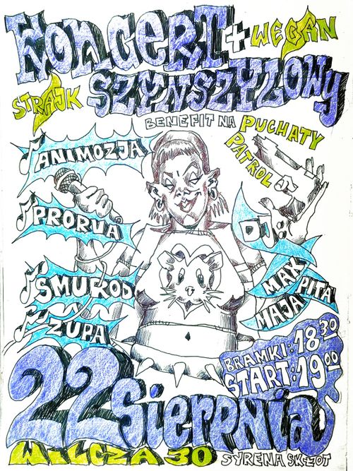 WEGAN STRAJK + KONCERT SZYNSZYLOWY // BENEFIT NA PUCHATY PATROL // ANIMOZJA + PRORVA + ZUPA + SMUROD + DJs